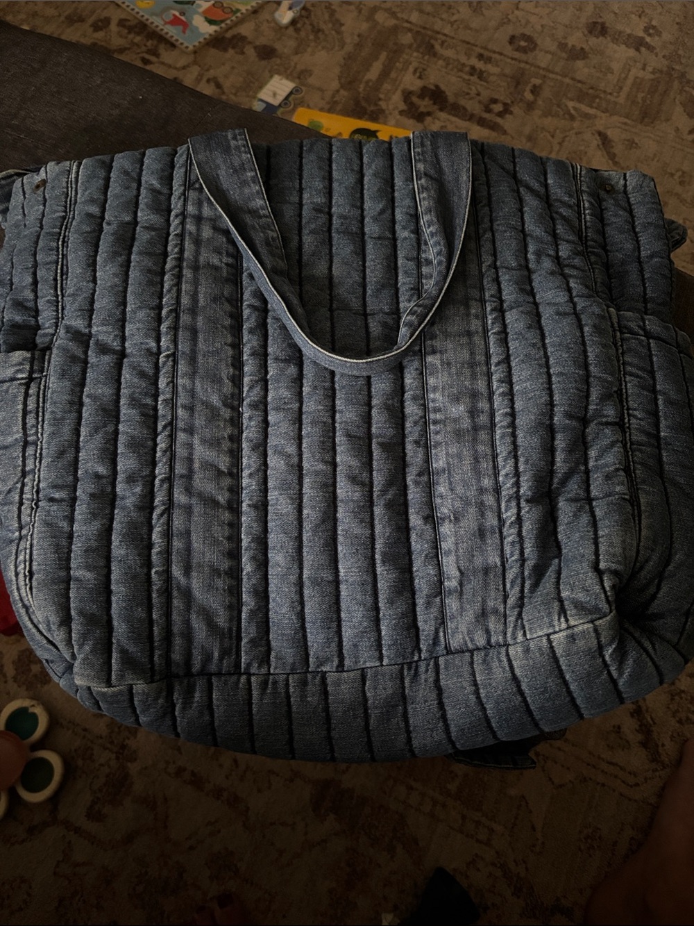 Perh diaper bag- Quilted Denim-Style Tote Bag in Blue